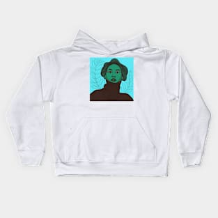 Turtle neck girl in blue Kids Hoodie